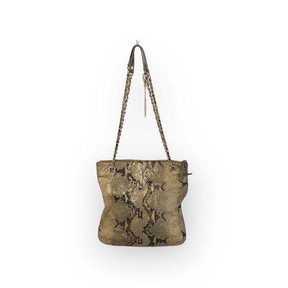 DKNY ᪥ Crossbody Leather Convertible Bag ᪥ Double Chain ᪥ Metallic Python Print - Picture 4 of 16